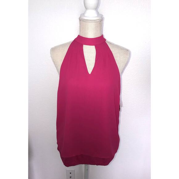 Bar III Fuscia Chocker Neck Keyhole Vented Blouse - S - Picture 2 of 5